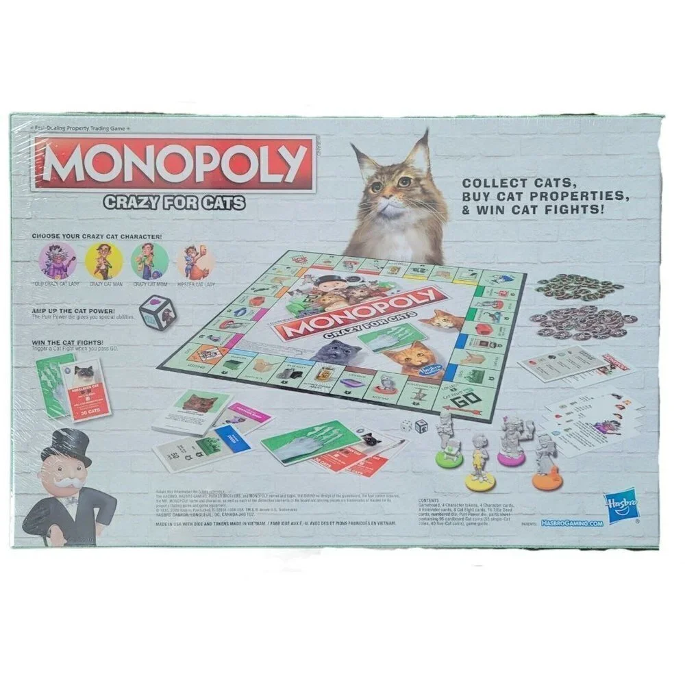 Monopoly Crazy for Cats Board Game Pet Edition Hasbro Gaming E9675 Cat Lovers
